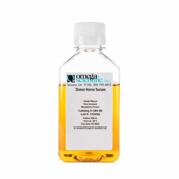 Product photo seen from the front of Donor Horse Serum (DH-05) - 500 ml. bottle.